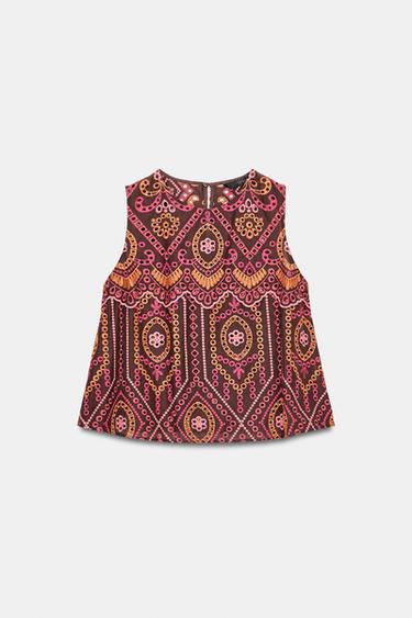 TOP À BRODERIES PERFORÉES - Multicolore de Zara - Image 7