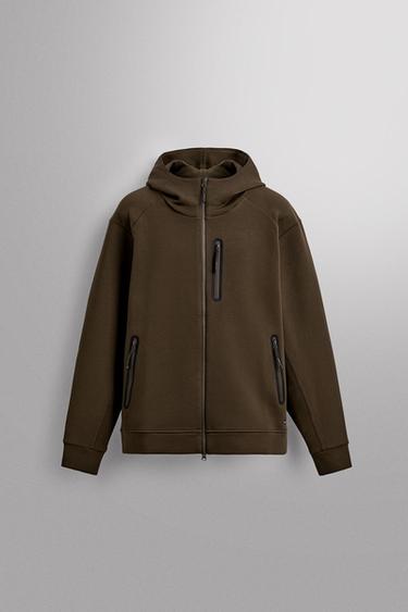 Zara TECHNICAL ZIP HOODIE SWEATSHIRT - Brown