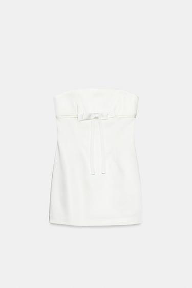 Zara MINI BANDEAU BOW DRESS - Oyster-white