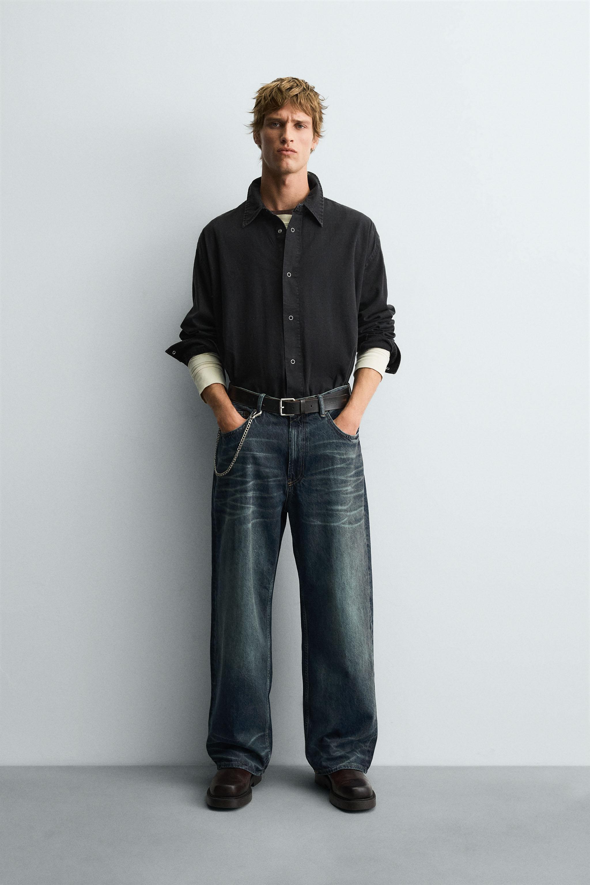 CAMISA LAVADA DE ALGODÃO - Preto | ZARA Brasil
