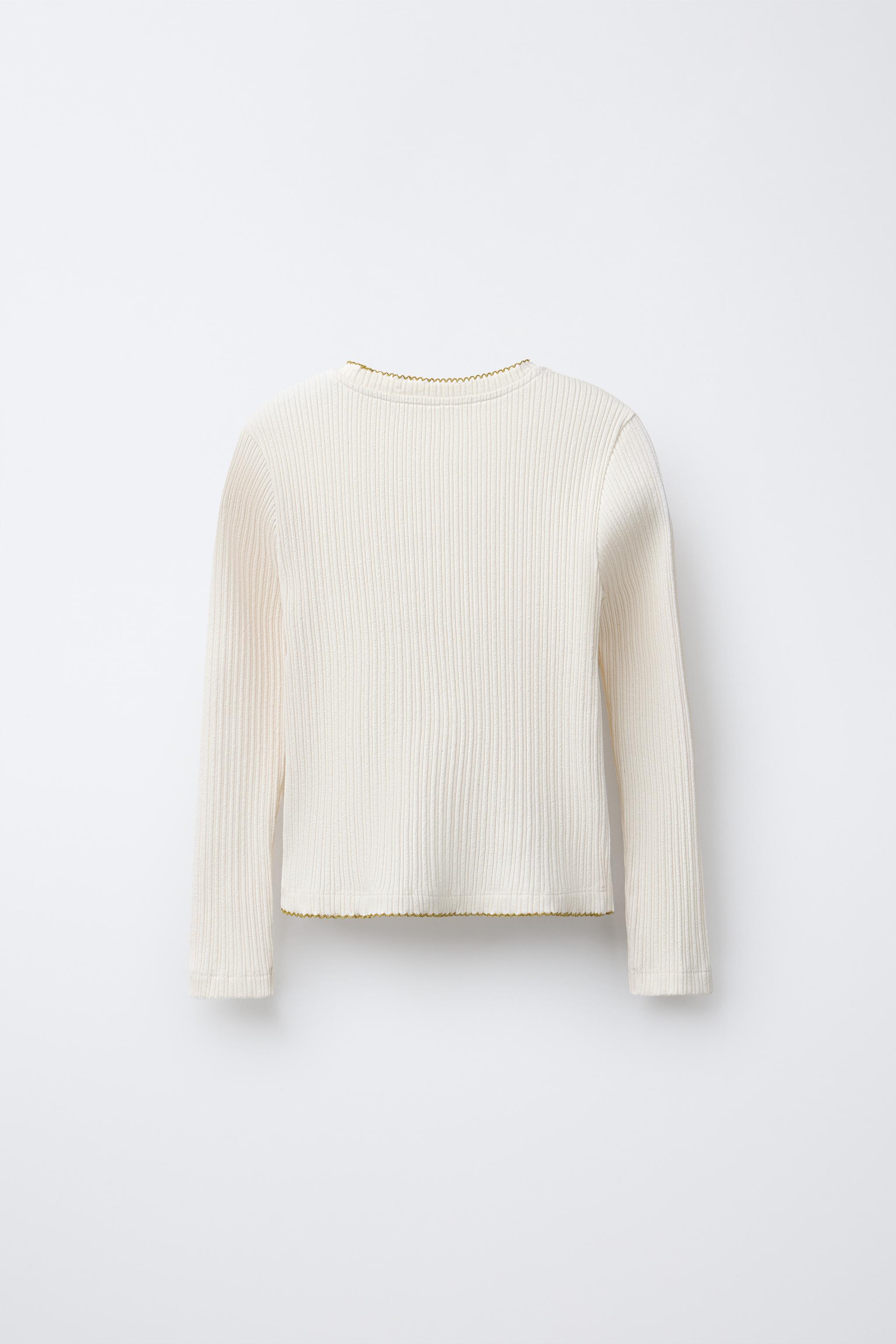 EMBROIDERED RIBBED T-SHIRT - Brown | ZARA United States