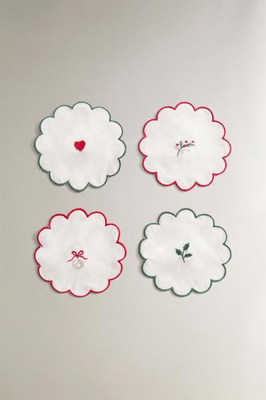 エンブロイダリー クリスマス コースター （x 4 セット）エクリュ0Zaraのエンブロイダリー クリスマス コースター （x 4 セット） - エクリュ - 画像 0