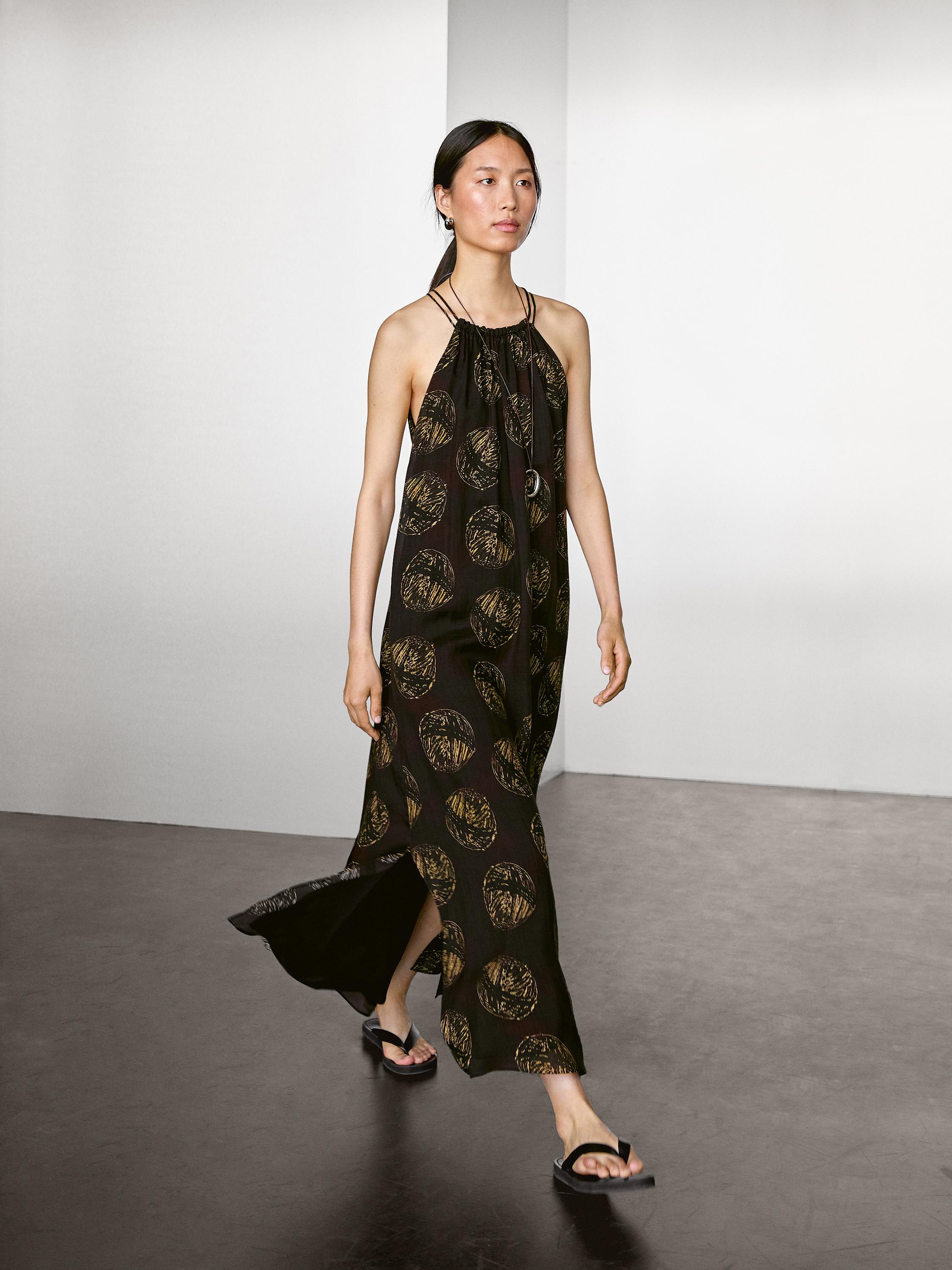 Ramie blend long print dress