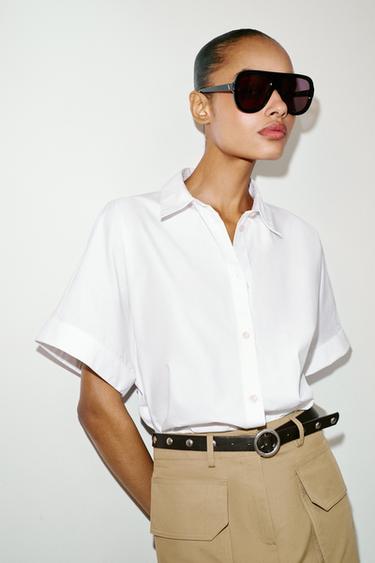 CHEMISE POPELINE MANCHES COURTES - Blanc de Zara - Image 1