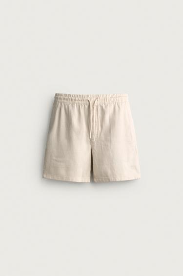 EMBROIDERED TEXTURED BERMUDA SHORTS - Light beige by Zara - Image 0