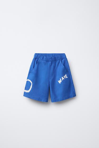 BERMUDA STAMPA TESTO - Azzurro intenso di Zara - Immagine 0