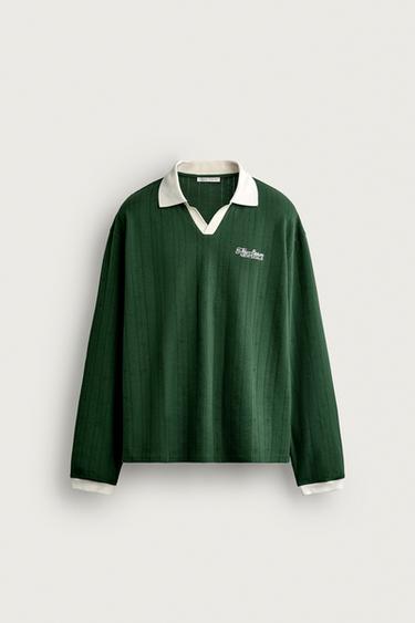 EMBROIDERED TEXT JACQUARD POLO — Green 1