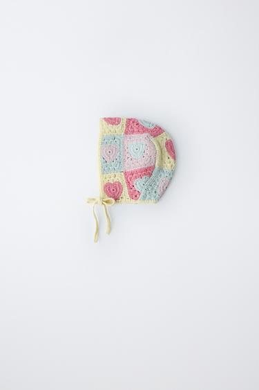 KNIT BONNET WITH CROCHET HEARTS - Multicoloured by Zara