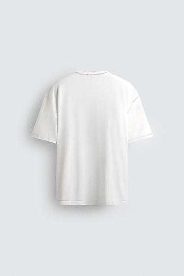 T-SHIRT WITH CONTRAST STITCHING - White by Zara - Image 7