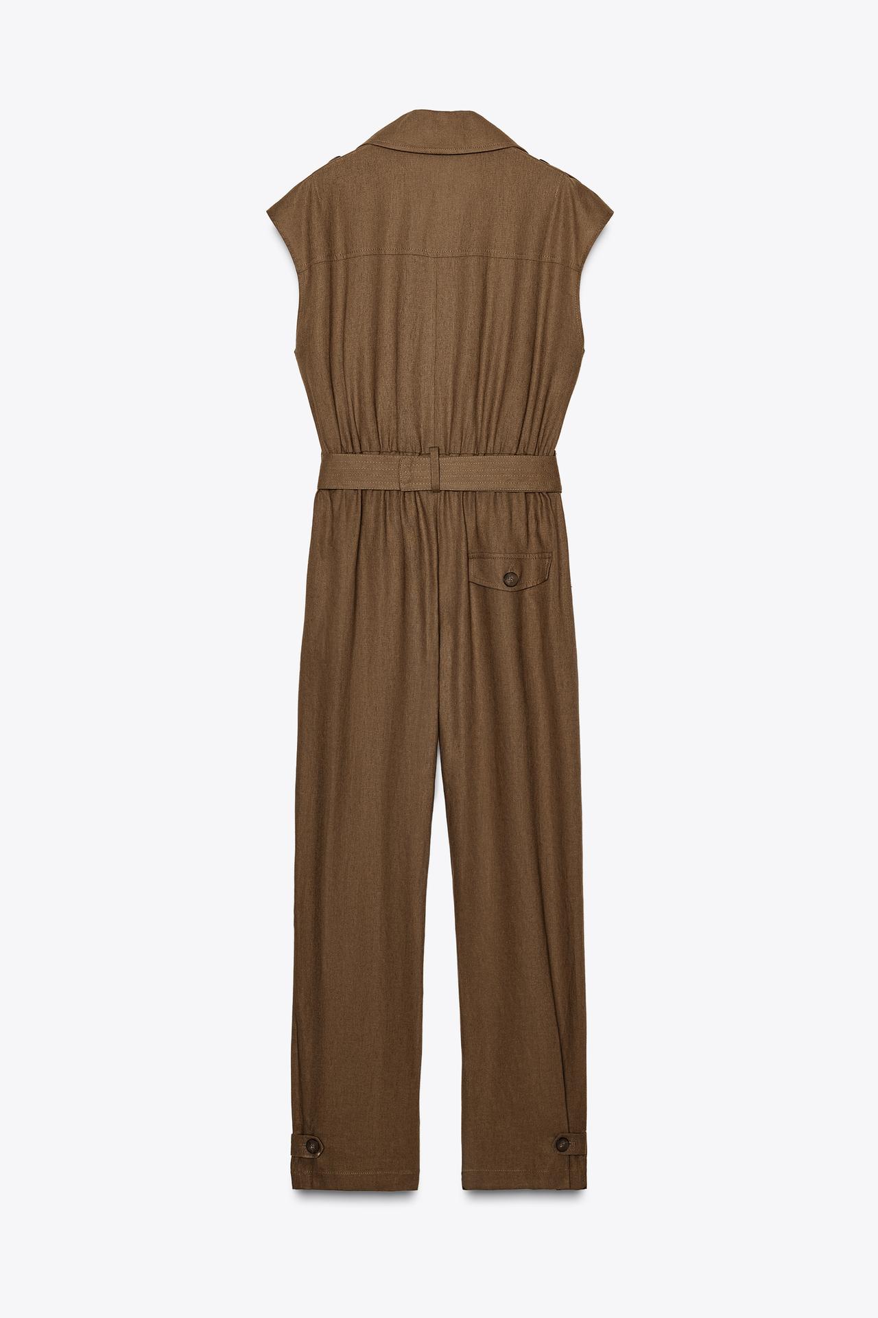 BELTED LINEN LONG JUMPSUIT