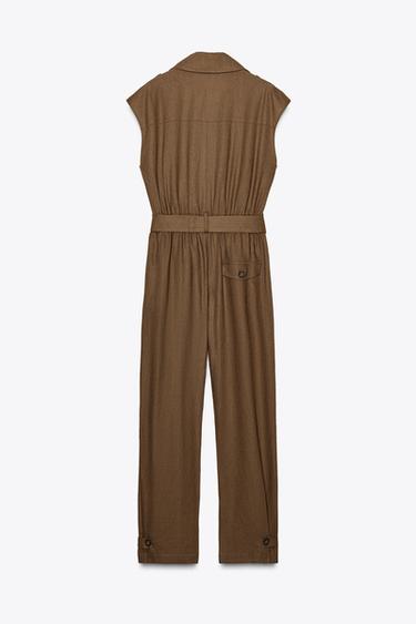 LINEN BLEND JUMPSUIT WITH BELT - Toffee by Zara - Image 4