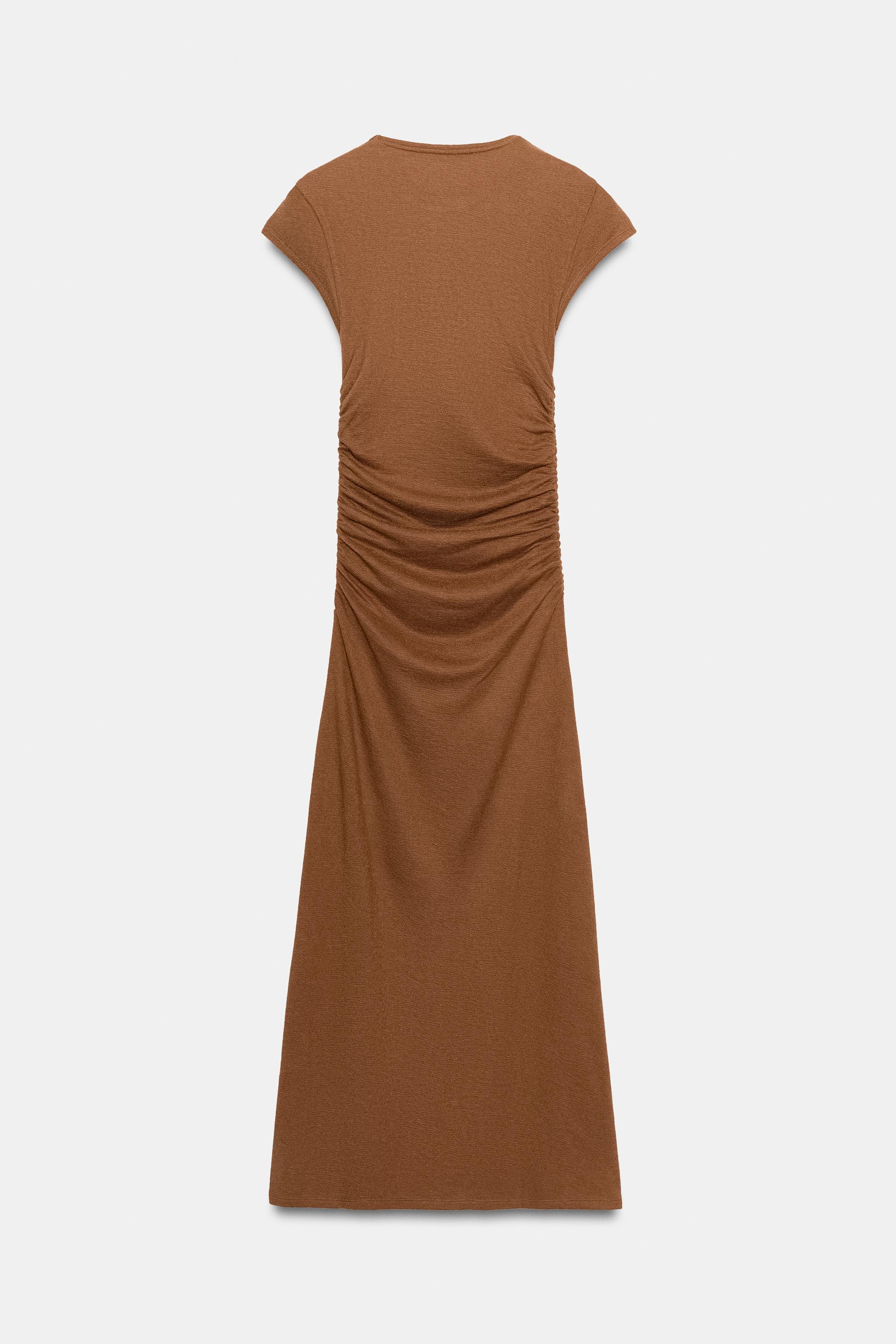 DRAPED MIDI DRESS - Sand | ZARA United States DRAPED MIDI DRESS - Sand | ZARA United States