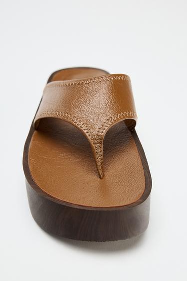 SANDALES PLATEFORMES EN CUIR SOFT - Marron de Zara - Image 3