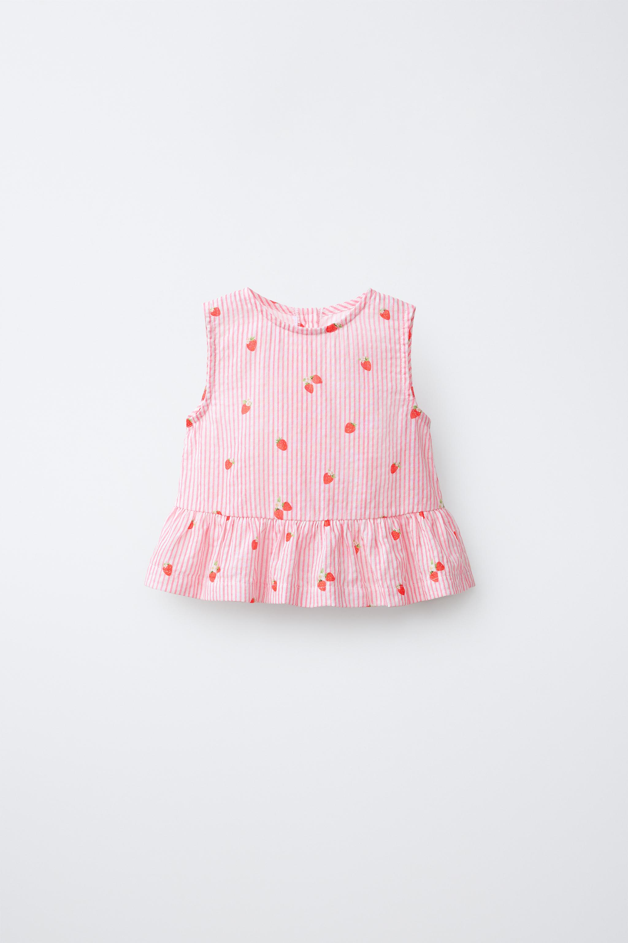 STRIPED STRAWBERRY BLOUSE — Pink