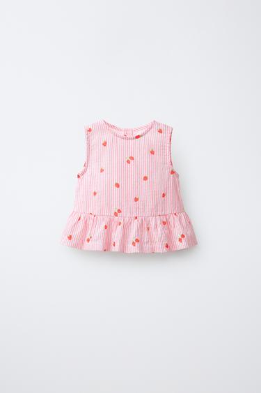 STRIPED AND STRAWBERRY BLOUSE - Pink by Zara