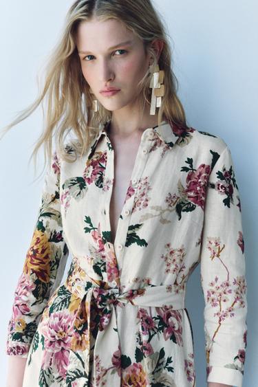 ПЛАТЬЕ-РУБАШКА ИЗ 100% ЛЬНА — Разноцветный от Zara — изображение 0