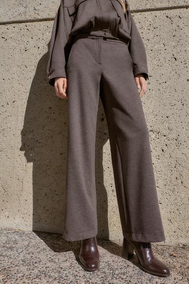 PANTALON DROIT TAILLE HAUTE - marron chiné de Zara - Image 1