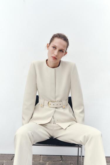 BLAZER WITH WIDE BELT - Ecru by Zara - Image 1
