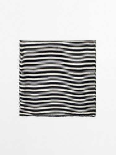 Zara 100% silk striped scarf - Navy blue