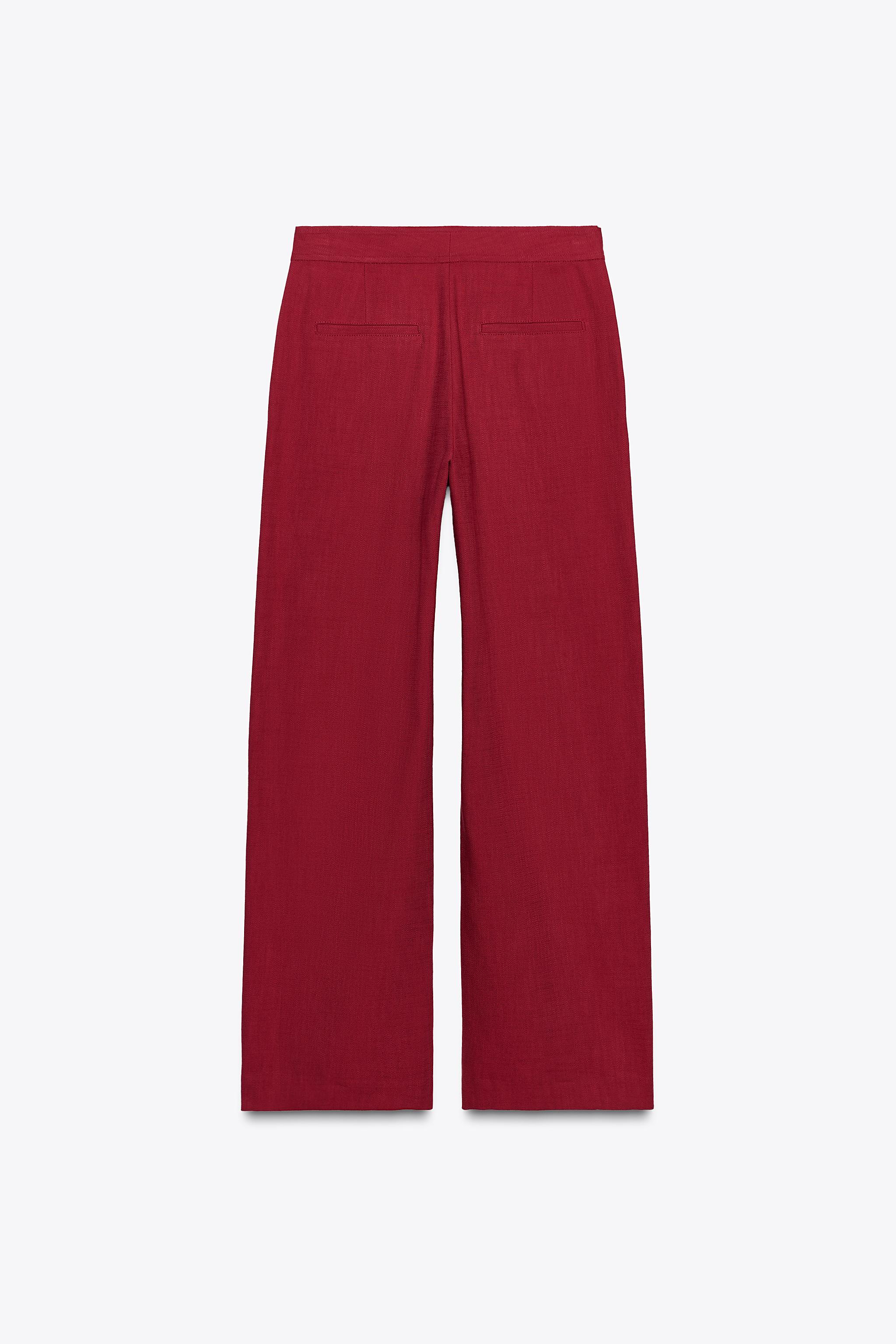 HIGH-WAISTED STRAIGHT LEG PANTS - Cherry red | ZARA United