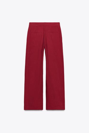 HIGH-WAIST STRAIGHT-LEG TROUSERS - Cherry red by Zara - Image 6
