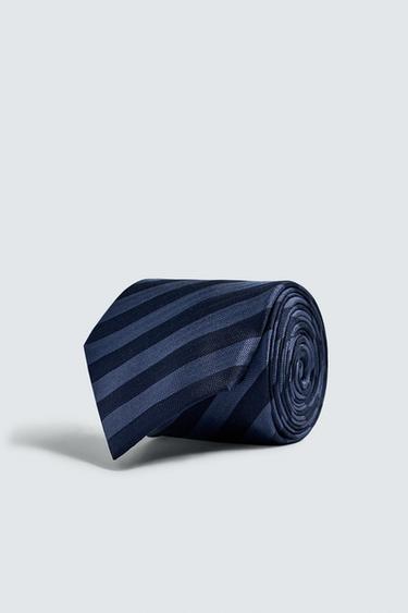 100% SILK STRIPED TIE - Navy blue by Zara - Image 0
