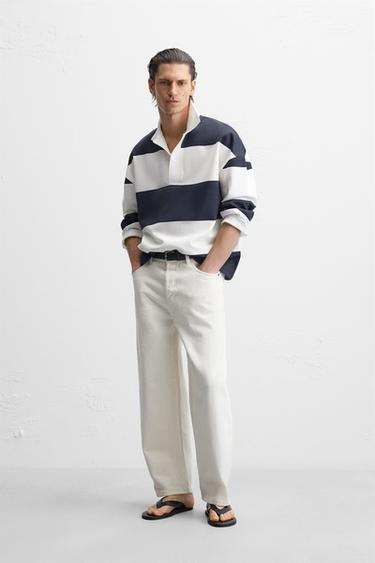 STRIPED POLO SHIRT - White / Navy by Zara - Image 0