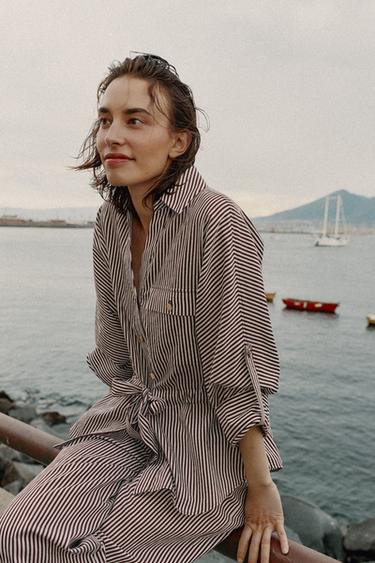 CAMISA SAFARI RAYAS - marron/blanco de Zara