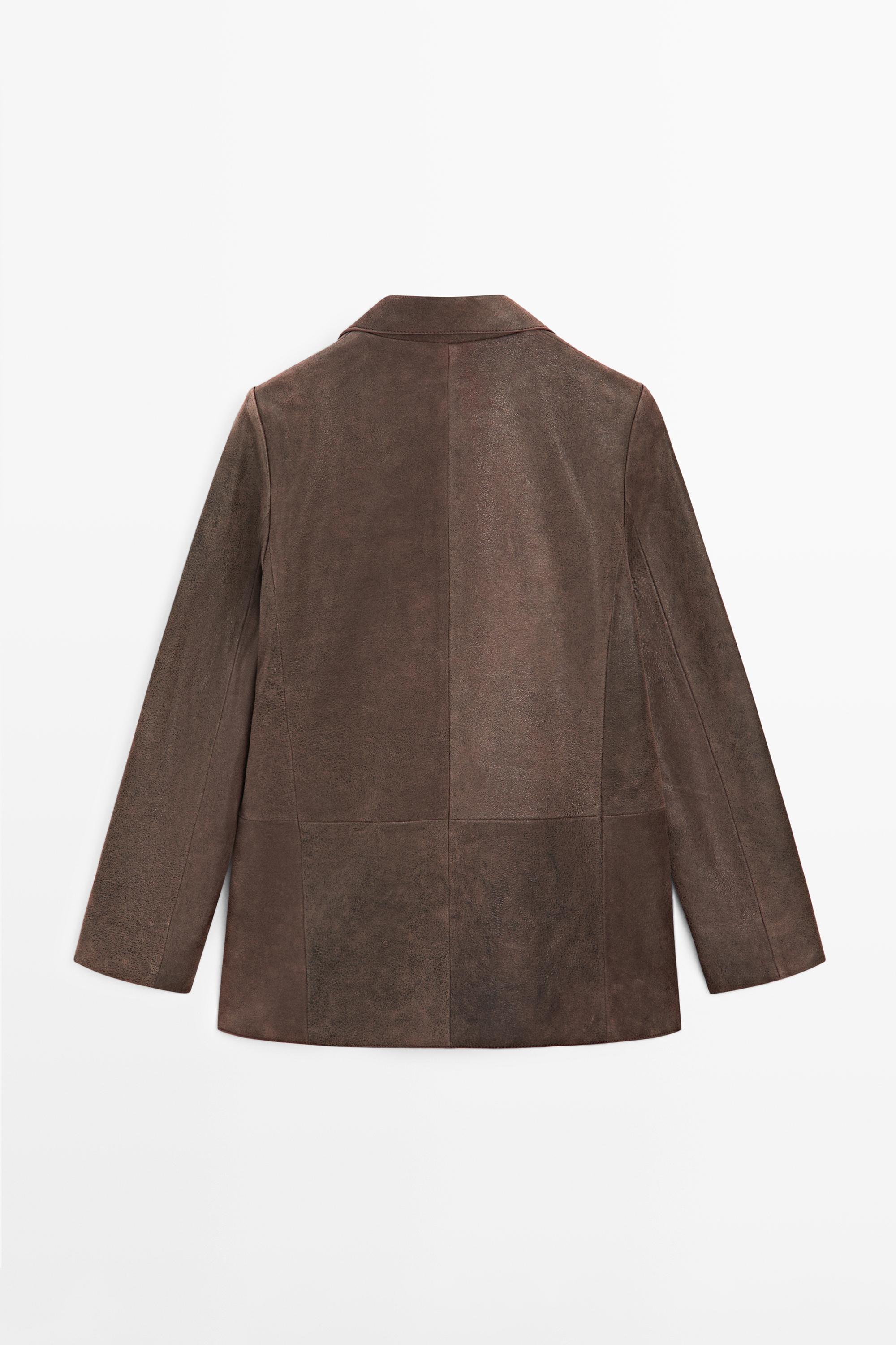100% suede leather blazer with lapel collar