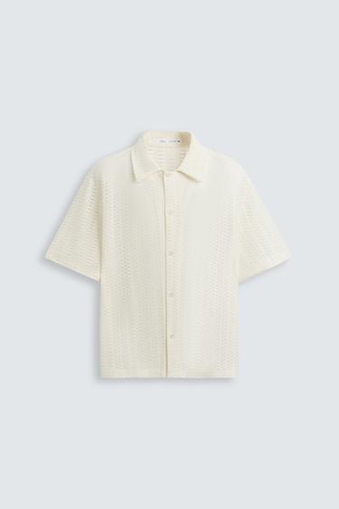 Zara GEOMETRIC JACQUARD SHIRT - Ecru