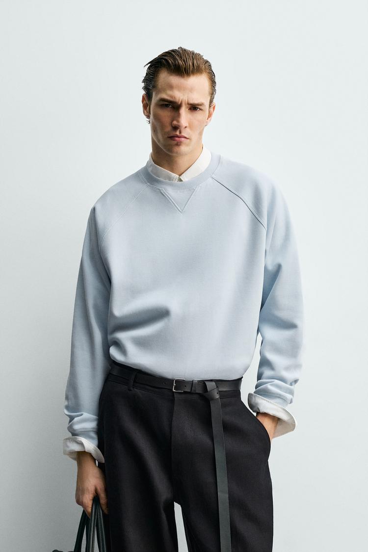 ZARA WASHED PIQUÉ TEXTURED SWEATSHIRT