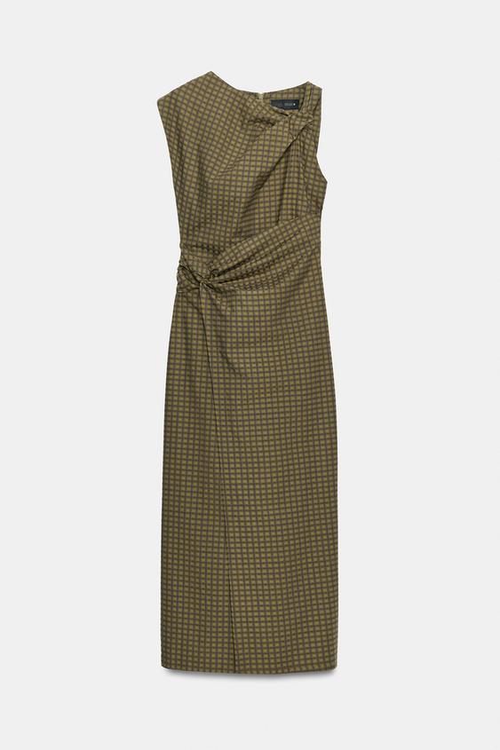 VESTIDO DRAPEADO CUADROS - Verdes de Zara - Imagen 0