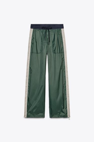 Zara PANTS WITH SIDE STRIPE - Green / Ecru