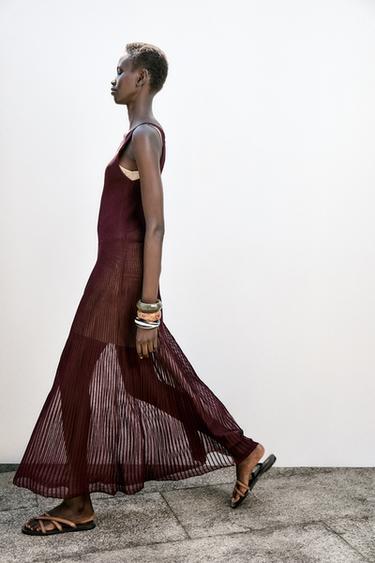 ROBE LONGUE EN MAILLE CÔTELÉE - Grenat de Zara - Image 2
