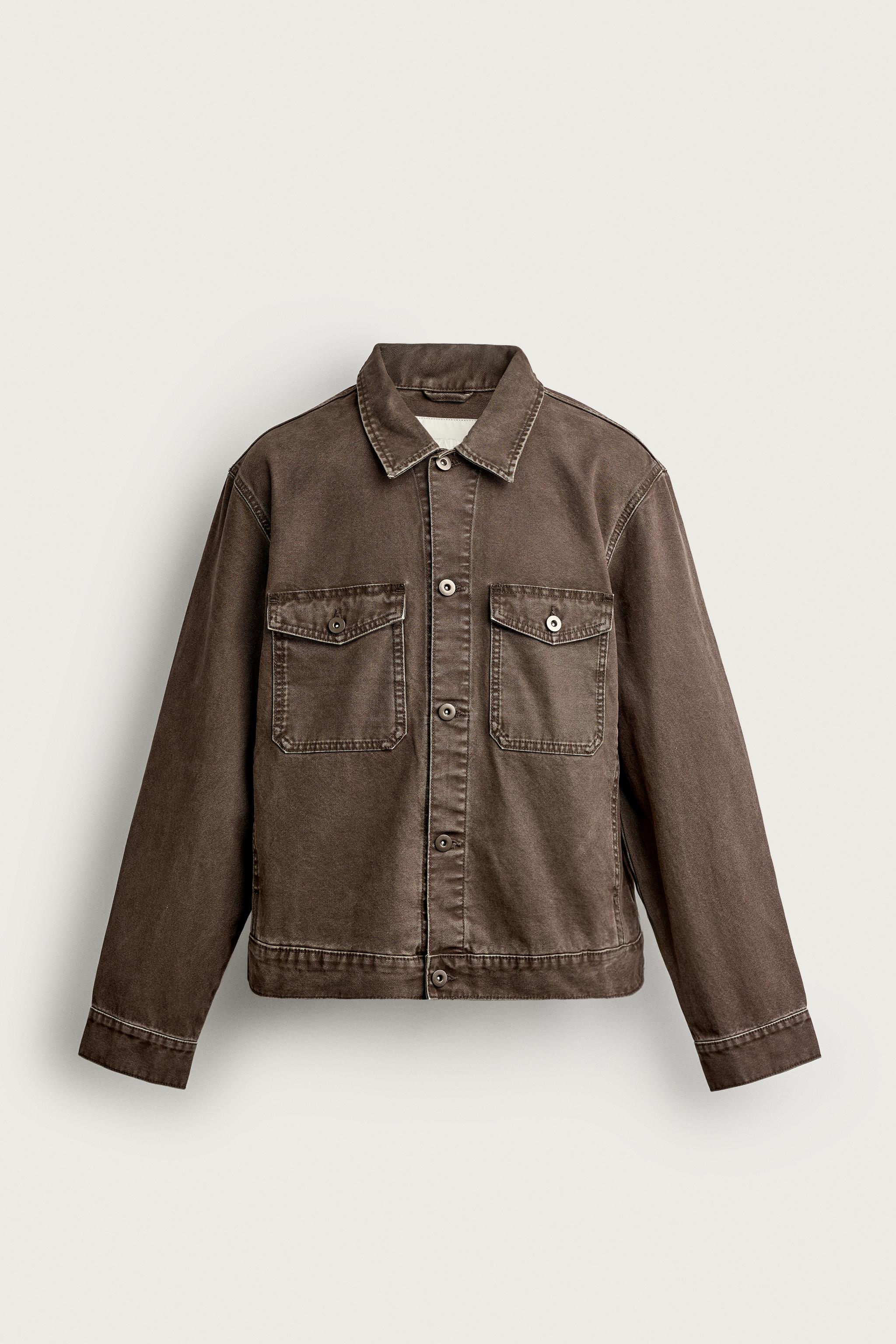 BASIC DENIM JACKET — Brown