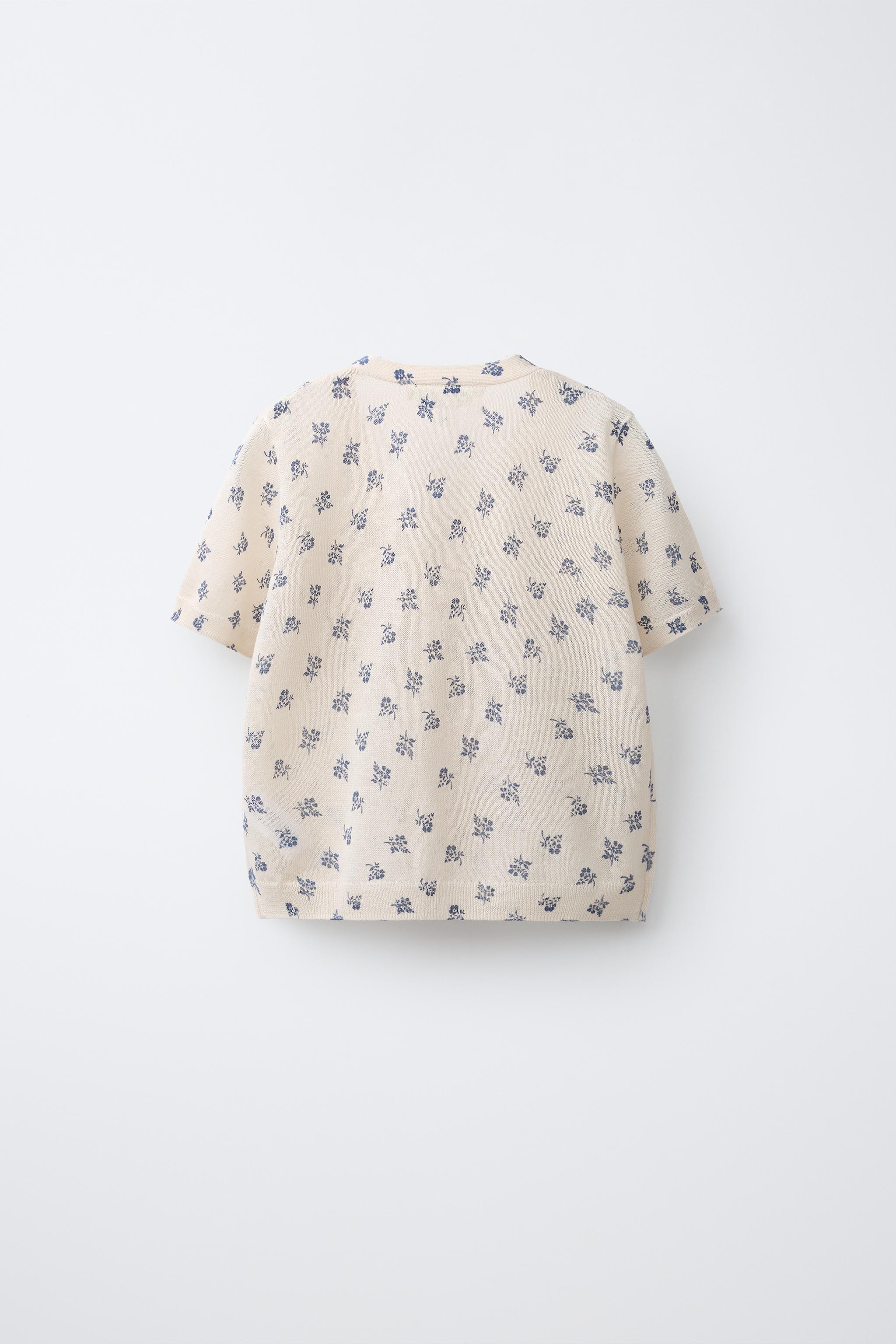 フラワー柄ニットトップス - オフホワイト | ZARA Japan / 日本