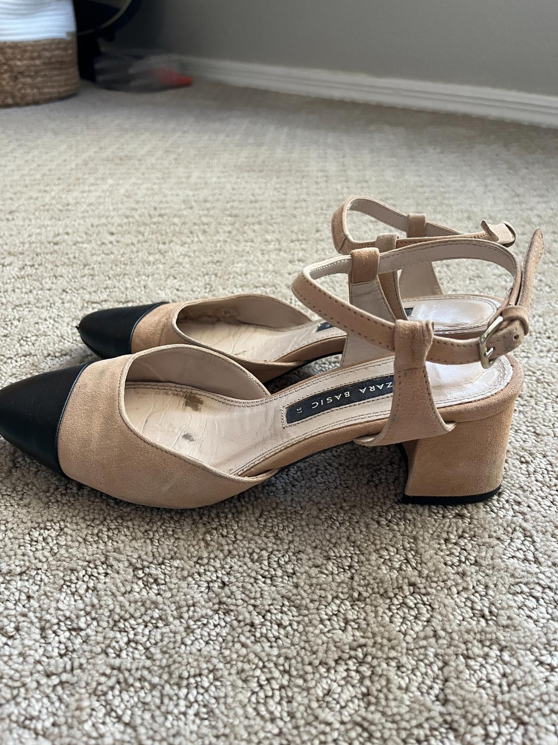 COMBINED MID-HEEL LEATHER SLINGBACK SHOES - Image 3