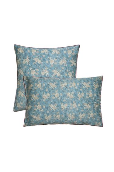TAIE D’OREILLER SATIN FLEURS PASSEPOIL - Gris / Bleu de Zara