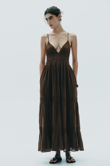 GAUZE MIDI DRESS - Brown by Zara