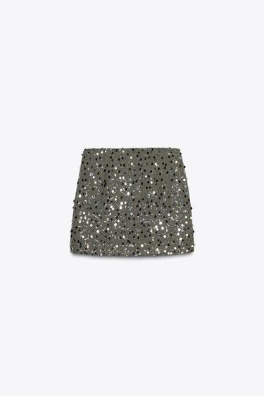 SEQUIN CROSSOVER MINI SKIRT - Khaki by Zara - Image 2