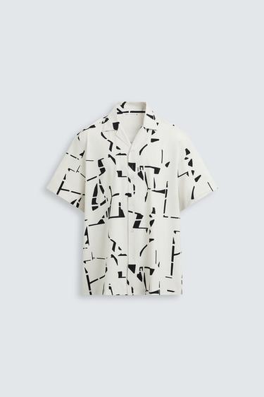 CAMISA ELÁSTICA ESTAMPADO ABSTRACTO - Blanco de Zara