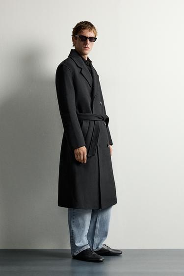 WOOL-BLEND BELTED DOUBLE-BREASTED COAT — Black 2
