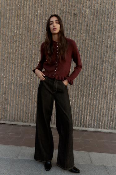 JAQUETA DE PUNT AMB VOLANTS - Borgonya de Zara