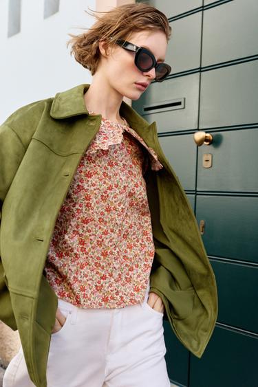 FAUX SUEDE COAT - Pistachio by Zara - Image 4