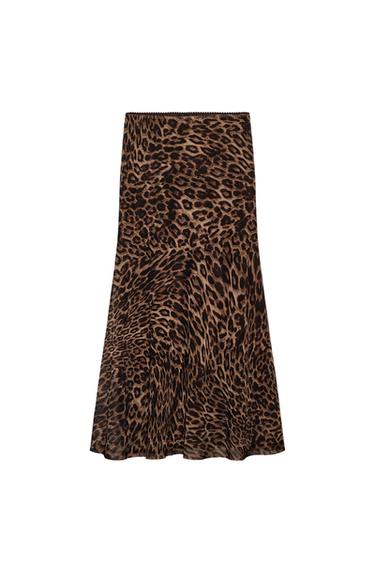 ЮБКА ИЗ ПОЛУПРОЗРАЧНОЙ ТКАНИ С АНИМАЛИСТИЧЕСКИМ ПРИНТОМ — Леопардовый/Нежно-коричневый от Zara
