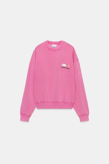 Zara WASHED EFFECT PRINTED SWEATSHIRT - Pink