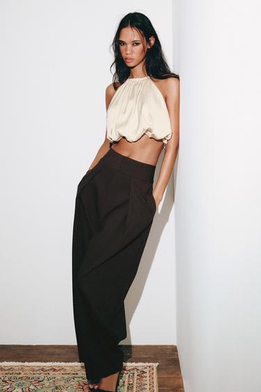 SATIN BALLOON CROP TOP - Cream by Zara