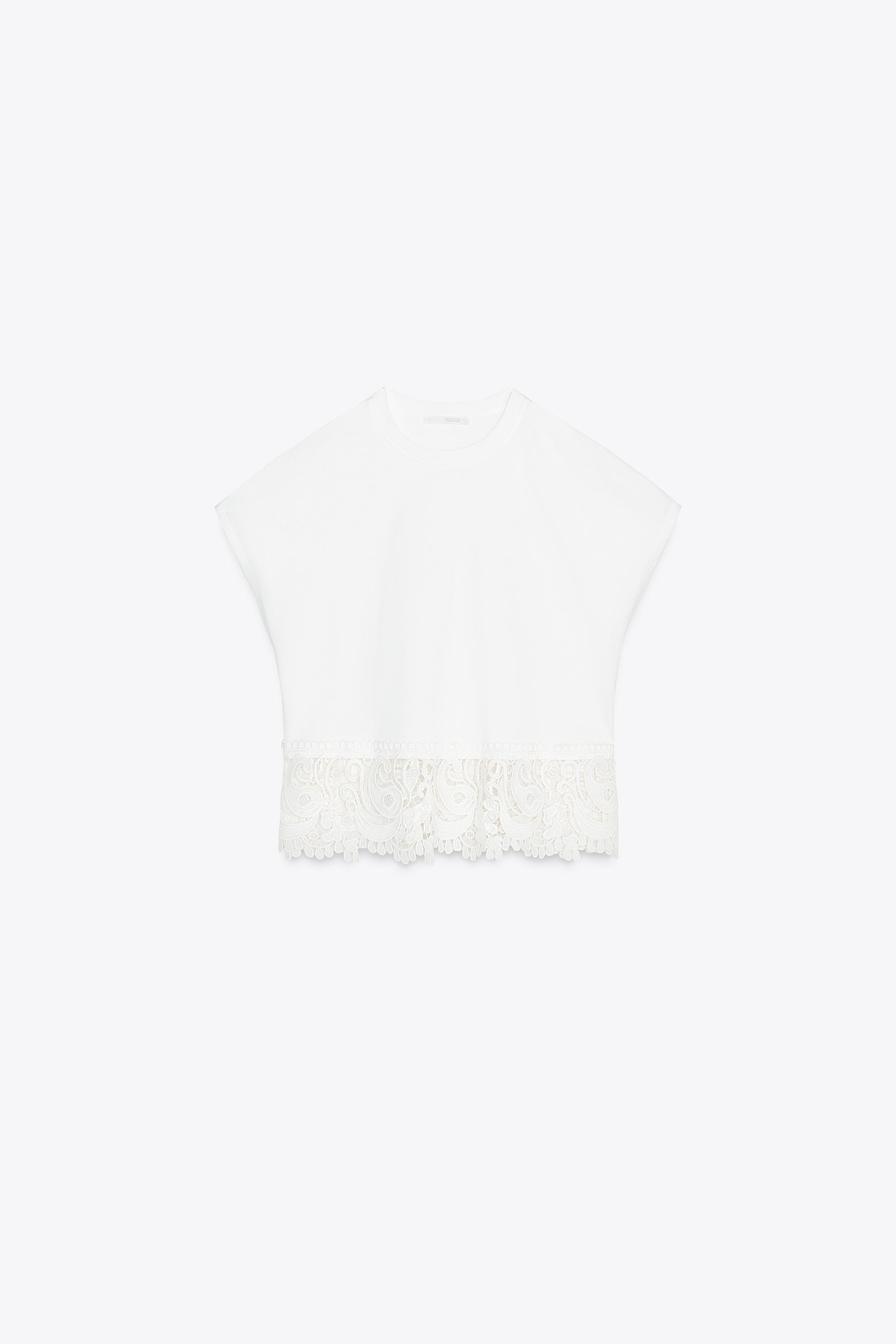 ZARA ギピュールコンビＴシャツ 0858/192 ギピュールコンビTシャツ - オフホワイト | ZARA Japan / 日本