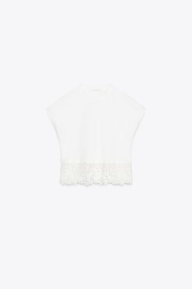 MAGLIETTA COMBINATA GUIPURE - Bianco sporco di Zara