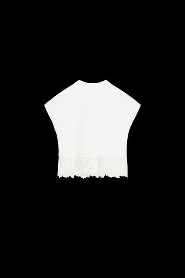 GUIPURE COMBINATION T-SHIRT - Oyster-white by Zara - Image 0